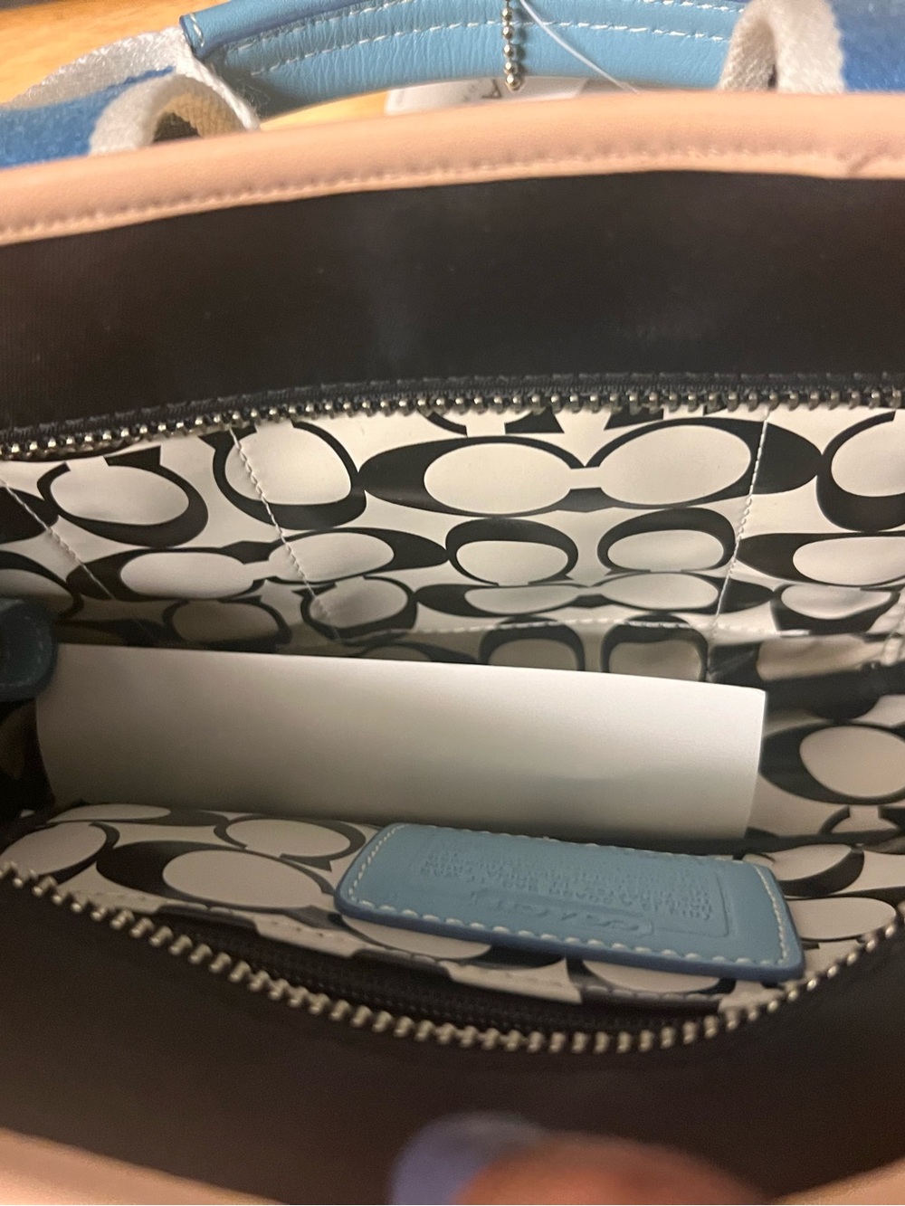 Coach Black Canvas Briefcase with Light Blue and Tan Trim - Picture 4 of 8